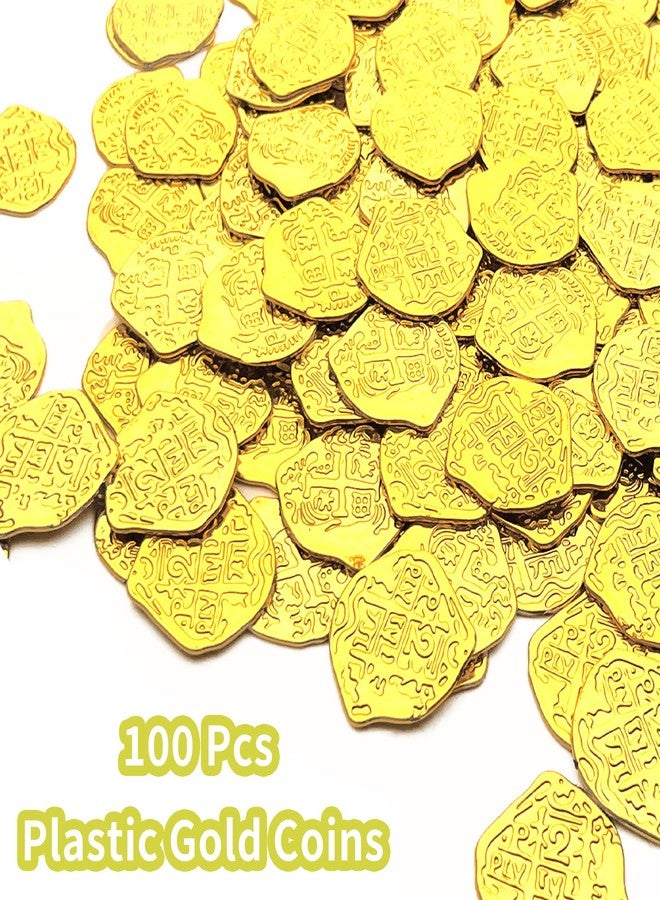 UOUYOO 100 Pcs Plastic Gold Coins Fake Coins Pirate Coins for Pirate Treasure Classroom Reward Board Games Treasure Chest Cosplay Tokens - Image 2